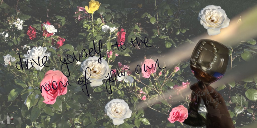 a spring summer 2026 collage with roses, a glass of wine in a sunny day.