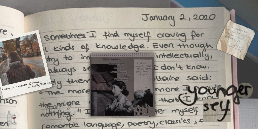 a collage of autumn aesthetic, Virginia Woolf, Taylor swift, writing, literature.